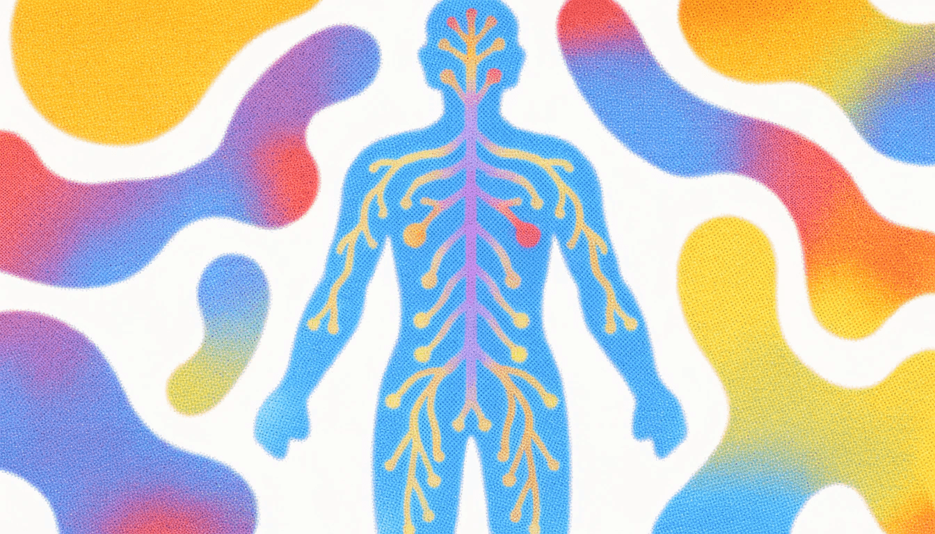 An illustration of a body with its nervous system highlighted